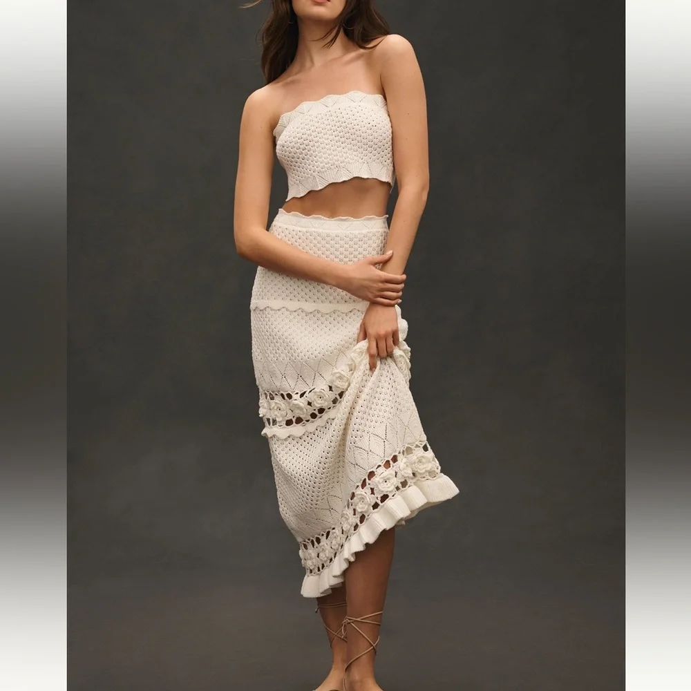 MABLE Pointelle Top and Crochet Maxi Skirt Set - Picture 1 of 7